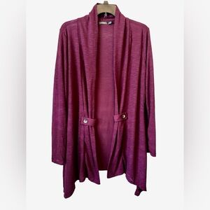 CURE. Burgundy Asymmetrical Open Front Long Cardigan Knit Sweater Women’s XL